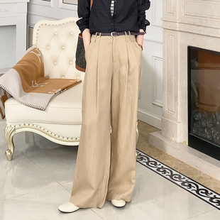 女阔腿裤 大洪洪 亚麻天丝混纺高腰休闲裤 春新款 送腰带 温柔晚风