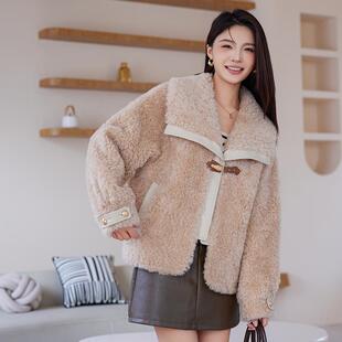 2024新款翻领纯羊毛皮毛一体外套女海宁羊剪绒洋气气质皮草大衣