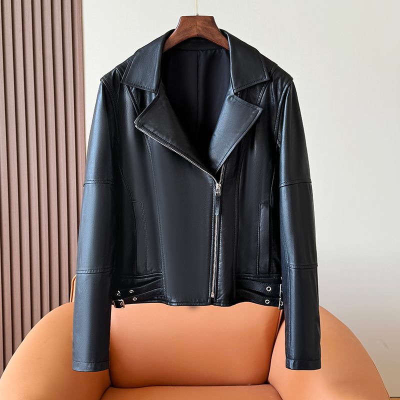 罗曼加修身机车服真皮皮衣外套