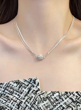 147碎银子银色磁吸锆石项链女轻奢小众设计感锁骨颈链高级优雅