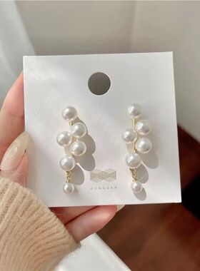 188新款S925银针法式珍珠几何耳环女韩国时尚百塔小众耳饰