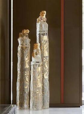 酒店大厅招财透明金箔狮子落地摆件树脂拴马桩售楼部玄关貔貅雕塑