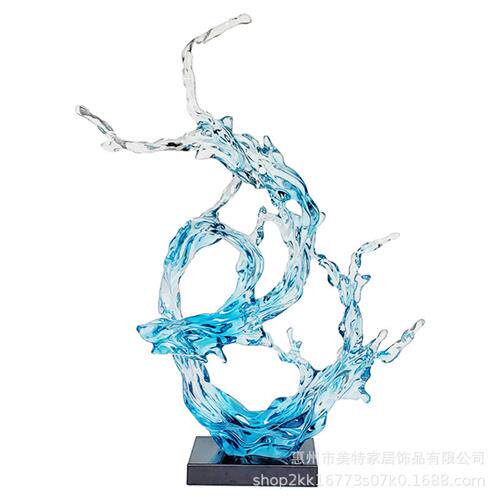 现代轻奢玄关摆件浪花透明雕塑酒店客厅售楼处大型落地装饰艺术品