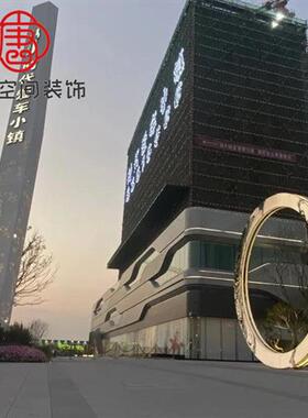 不锈钢雕塑定制圆环广场简约抽象船大型金属镂空鹿水景观落地摆件
