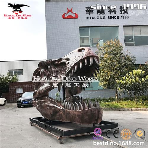 霸王龙头骨化石模型玻璃钢材质地质博物馆景区美陈引流研学模型