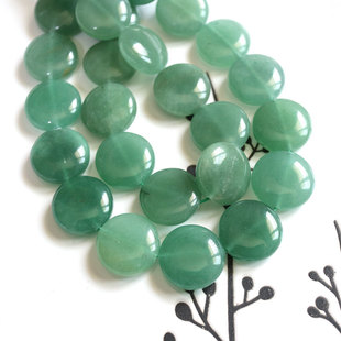 天然绿东陵玉圆饼20mm散珠子配珠DIY手链手串耳环手工串珠