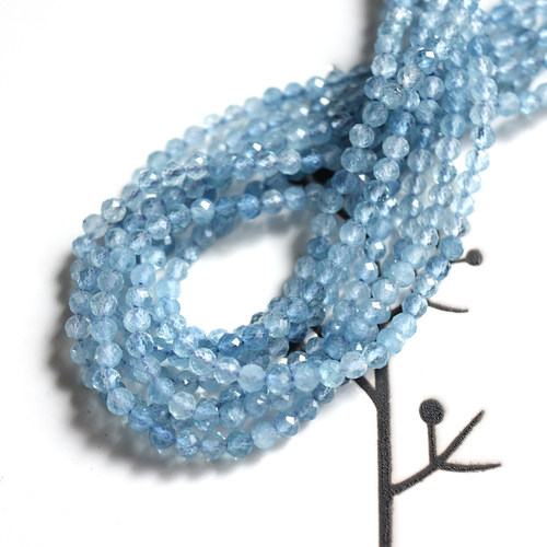 天然海蓝宝魔鬼蓝切角切面2mm3mm4mm小米珠DIY手工串珠爆闪流苏