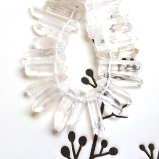 白水晶长牙原矿六棱柱磨散珠子 diy手工串珠耳环手链项链粗犷个性