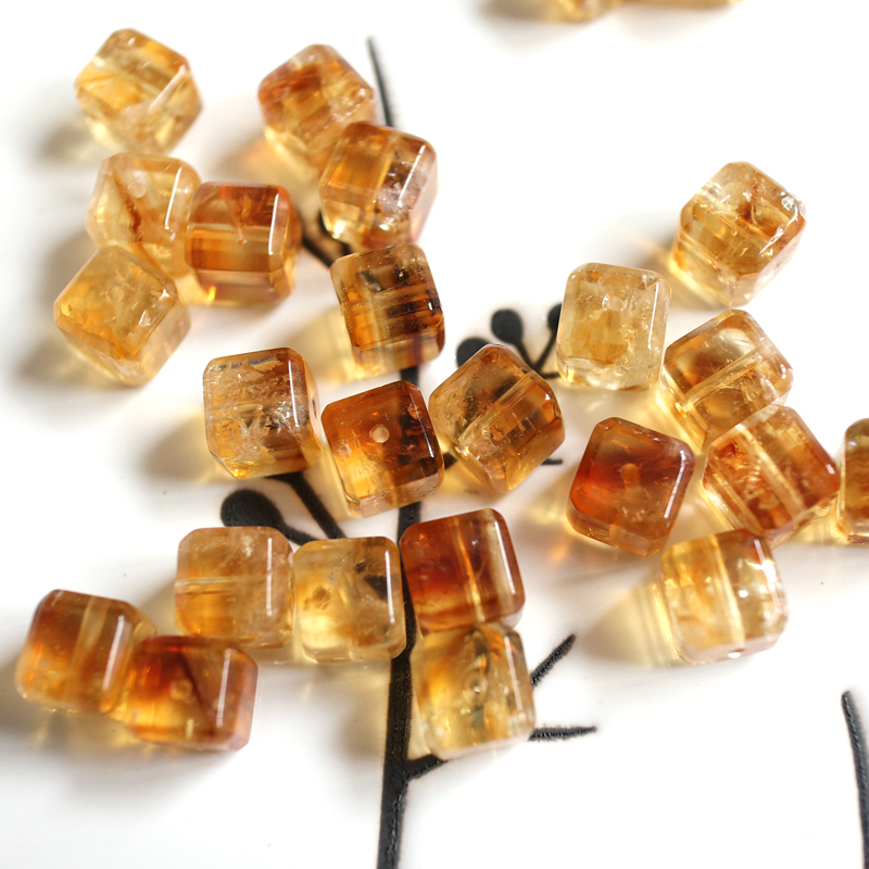 高品质！天然黄水晶黄塔晶魔方方块方糖8mm散珠子DIY手工串珠