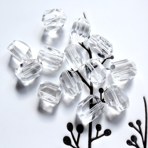 钻石光！不规则硬切角冰透体白水晶大颗竖孔DIY10x15到12x16mm