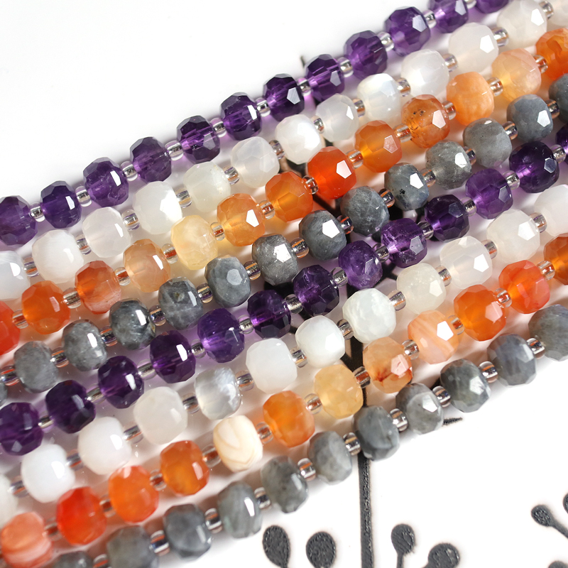 合集桔红玛瑙紫水晶车轮珠5x8mm算盘珠切角隔片DIY手工串珠配珠