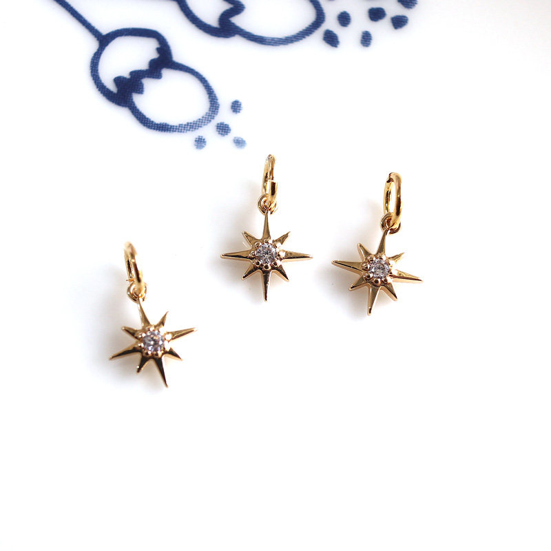 进口注金k金吊坠配件八角星带钻小星星坠子 diy手链项链手工材料