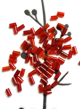 新年红！天然正红玛瑙4x2mm小细管短管小圆柱DIY手工串珠大红色