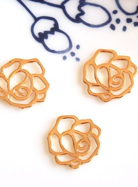 美国进口镀金吊坠配件镀金剪影玫瑰花坠子DIY手工配件