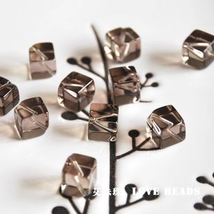 天然茶晶斜角方块方糖散珠6/8/10mmDIY手工串珠手链配件小众配珠