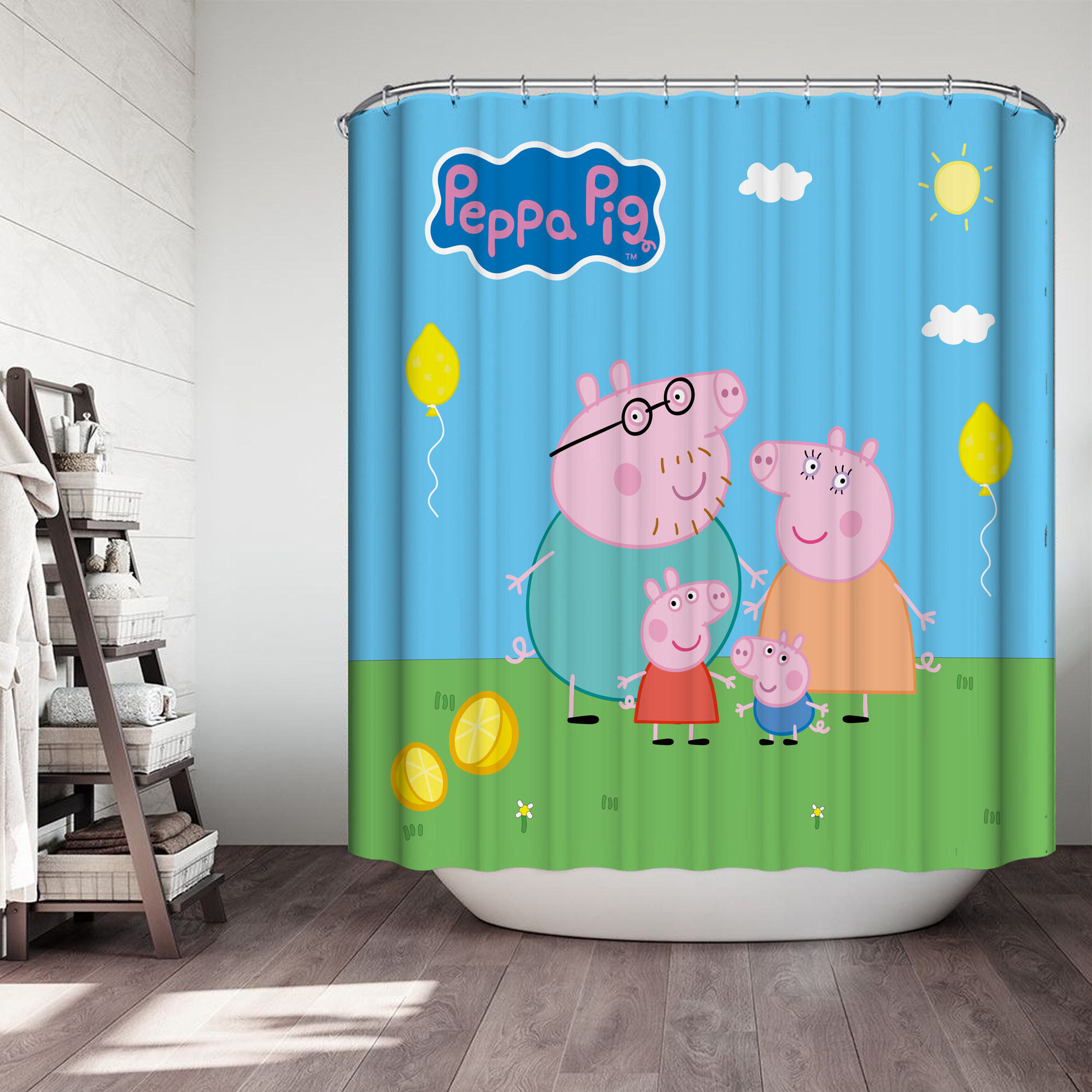 小猪佩奇乔治 卡通浴室卫生间涤纶布防水防霉浴帘布挡水保暖隔断