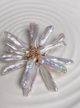Hijewel花朵天然淡水珍珠胸针巴洛克异形珍珠手工胸花设计感高级