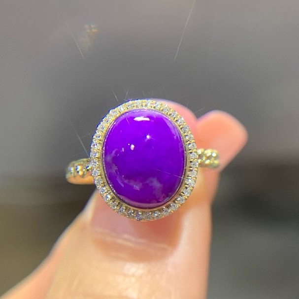 天然老料舒俱来18k金镶嵌戒指女款苏纪石戒指饰品