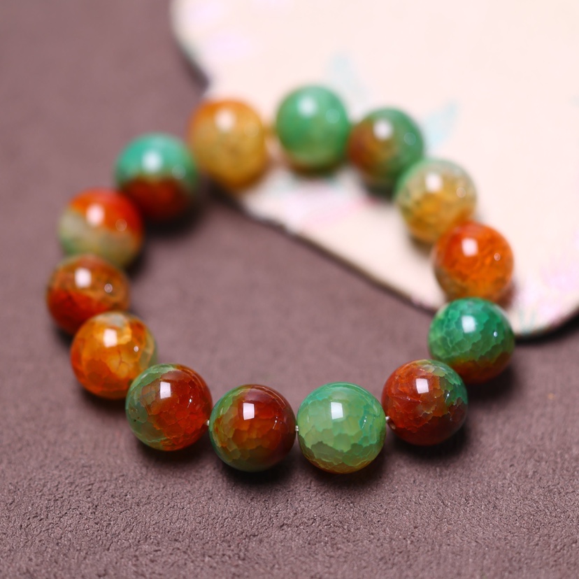 天然七彩玛瑙单圈手串