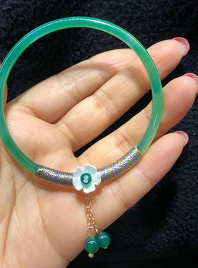 古风天然玉髓叮当镯冰种绿色手镯子汉服古风网红女夏小细条少女款