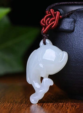 天然和田玉白玉小海豚吊坠玉石