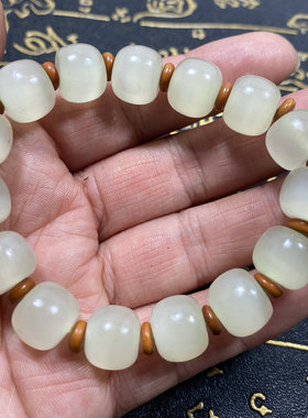 天然好货阿富汗白玉黄料猫眼手链