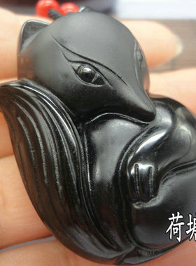 项链磨砂挂件正桃花黑曜石狐狸