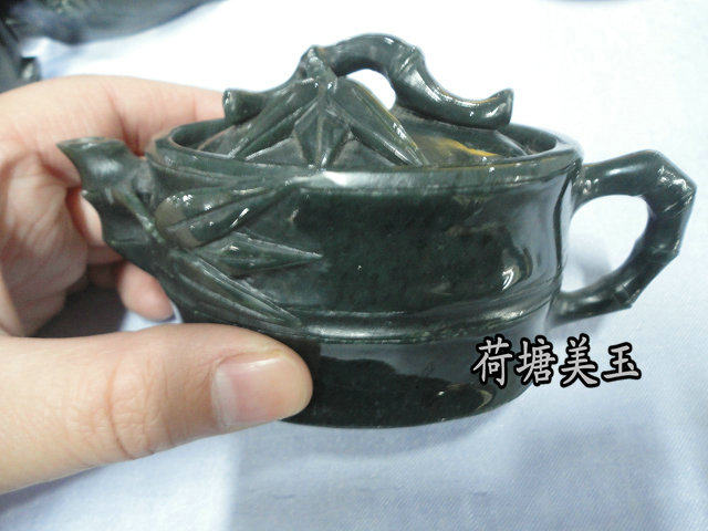 天然新疆和田玉青玉茶壶团竹节节高茶具 酒具保质保真包邮