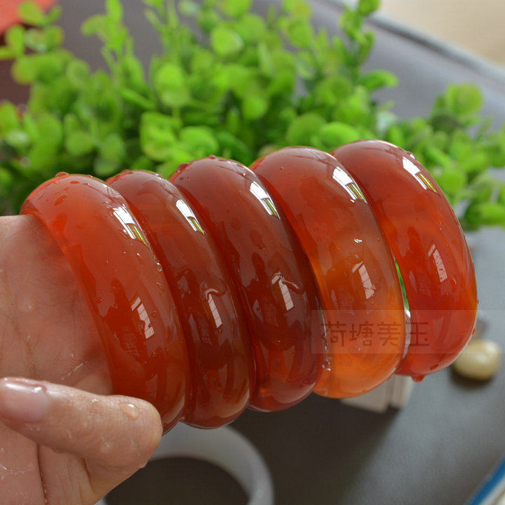 天然5A级水晶红玛瑙手镯轮胎款加宽加厚玉石镯子女玉髓手环包邮