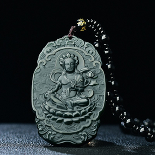新疆和田玉塔青玉莲花观音玉吊坠男士玉佩项链观音玉坠玉挂件