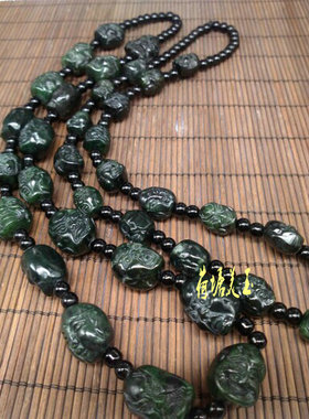 天然蓝田玉十八罗汉挂绳链子包邮