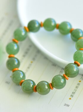 保真天然和田玉青海料圆珠手串