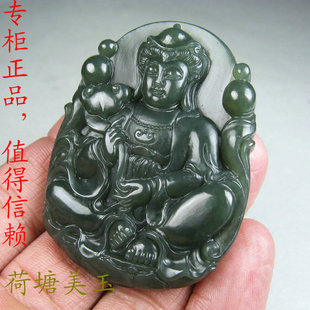 特价新疆和田玉青玉灯笼观音挂件苏工精雕好玉料万事如意吊坠挂件