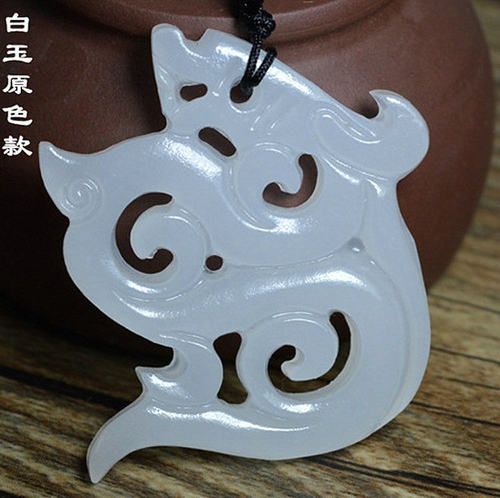 花千骨同款炎水玉石勾项链阿富汗白玉龙纹吊坠车挂情侣挂件男包邮