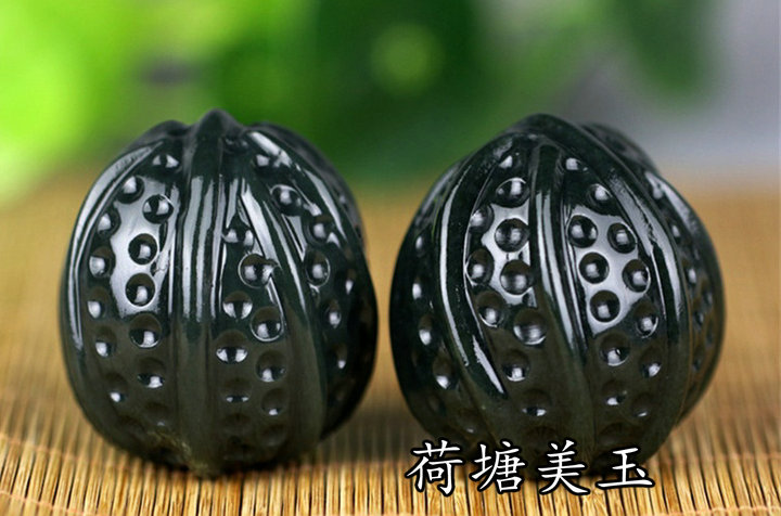 天然和田玉青玉逼真核桃把件健身手打球馈赠长辈品包邮送精美礼盒