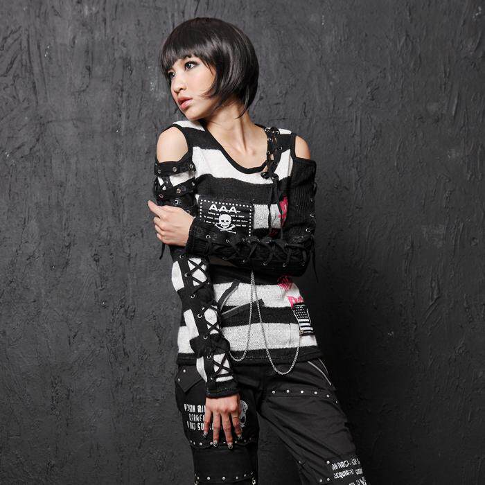 GLP朋克风哥特KERA视觉布标骷髅骑士中性布章露肩毛衣71188长袖在类目 女装/女士精品, 毛针织衫中 - 来自Buy2taobao.com提供专业的淘宝代购服务