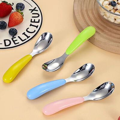 不锈钢儿童元宝勺宝宝学吃饭勺子婴幼儿喂饭神器训练汤勺辅食勺
