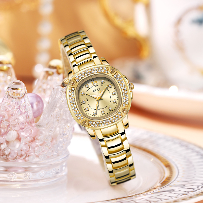 歌迪跨境新款时尚女士小众轻奢高级感防水合金钢带手表