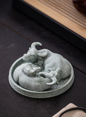 【牛转乾坤】青砂石牛摆件创意家居茶台桌面装饰品微景观造景配件