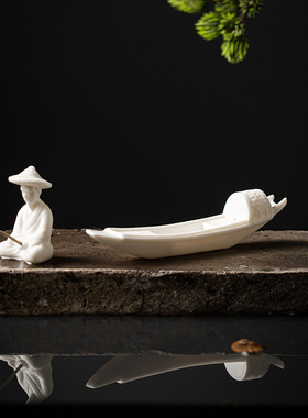 陶瓷小船摆件古代渔船微景观造景