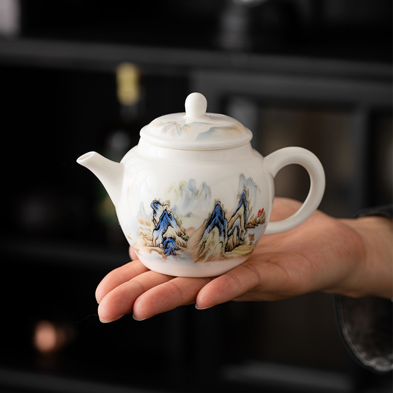 德化羊脂玉千里江山茶壶单壶家用