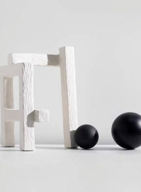 抽象建筑摆件树脂软装饰品样板间客厅玄关酒店电视柜博古架