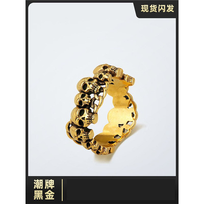 好运扑克5D同花顺戒指海豚送礼物复古黑金色工艺指环个性时尚潮