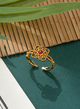 【新国潮高级感黄金色四方如意戒