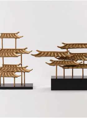 现代新中式屋檐建筑摆件铁艺酒店餐厅书房样板间玄关装饰工艺摆设