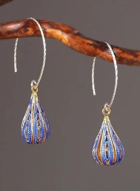 珐琅耳环气质长款耳坠镀银中式复