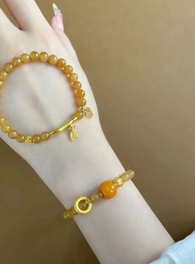 新款网红古风和田玉黄金色竹节手