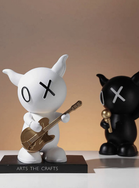 创意现代黑白牛音乐组合树脂摆件酒吧酒店民宿样板间软装饰工艺品