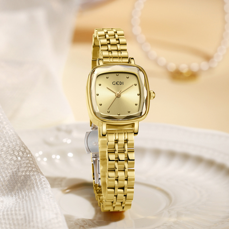 歌迪新款爆款钢带手表女网红同款时尚方表休闲防水石英表厂家
