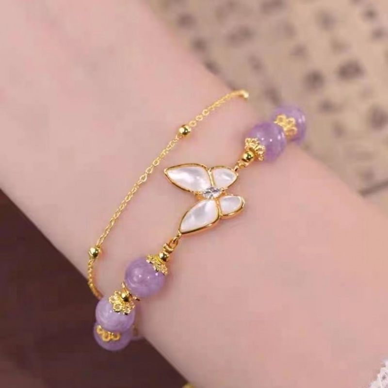 新款网红同款紫水晶蝴蝶双层叠戴